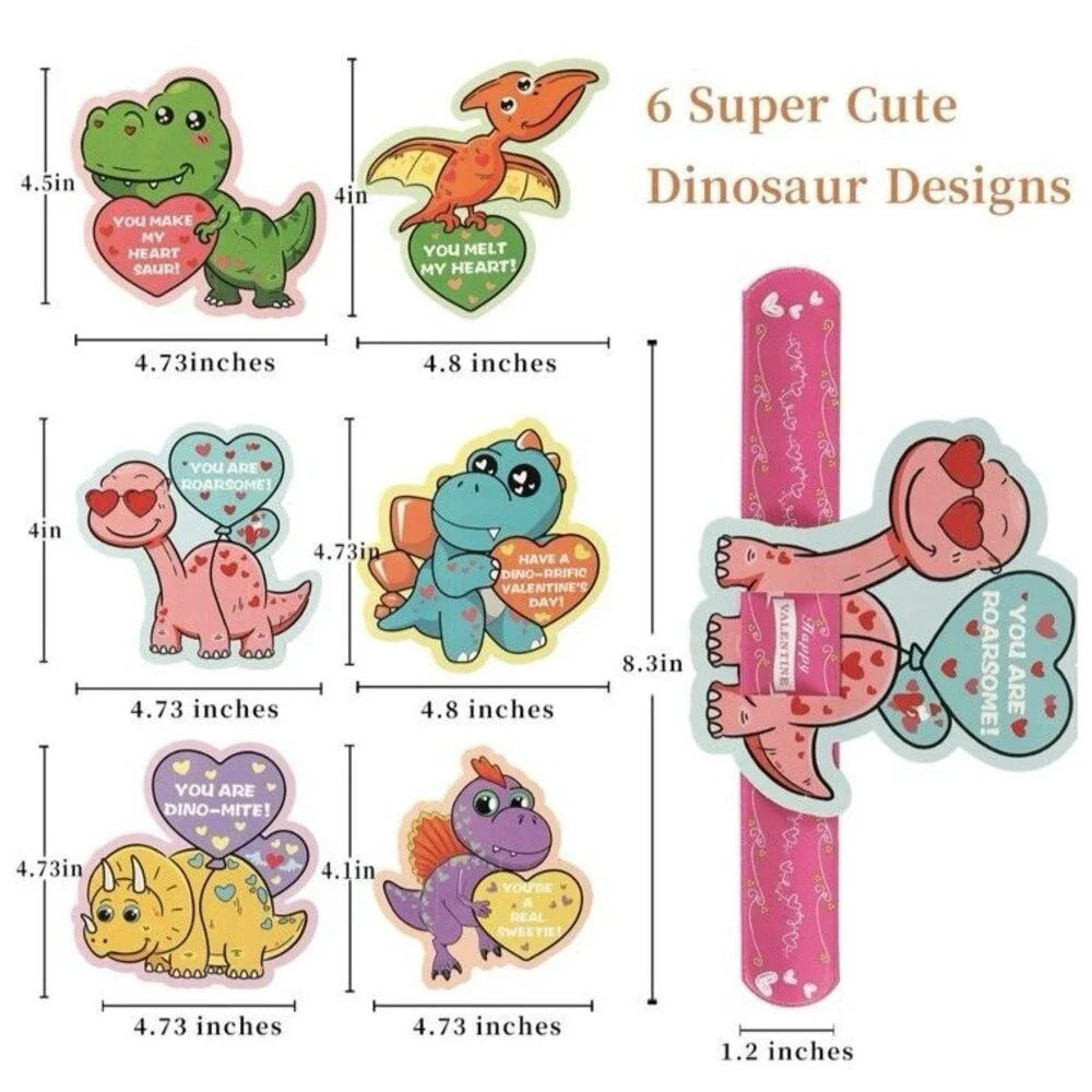 Valentine's Day Dinosaur Card Set 36 Cards w/ 36 Slap Bracelets